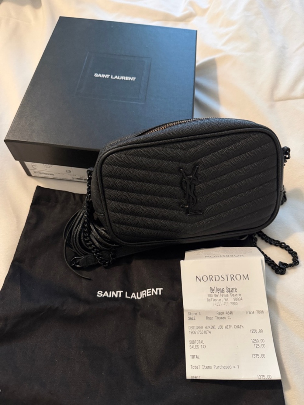 Saint Laurent Black Chevron Quilted Leather Crossbody with Tassel - Picture 2 of 8